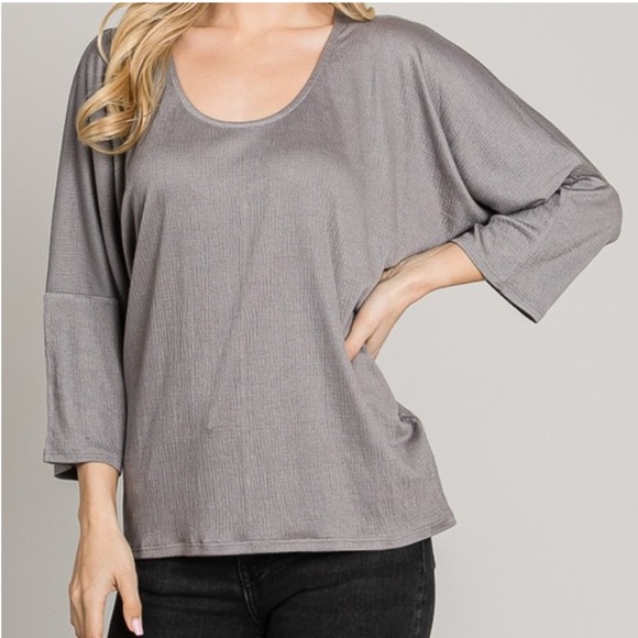 Cerule Tops - Cerule Gray Crinkle Knit Lace Back Top | Relaxed Fit Soft NWT XL